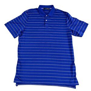 RLX Ralph Lauren Mens Blue & White Striped Golf Polo Shirt Sz XL